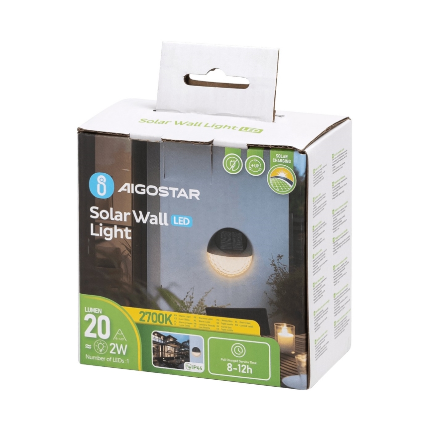 Aigostar - LED Solární nástěnné svítidlo LED/2W/1,2V černá 300 mAh 2700K IP44