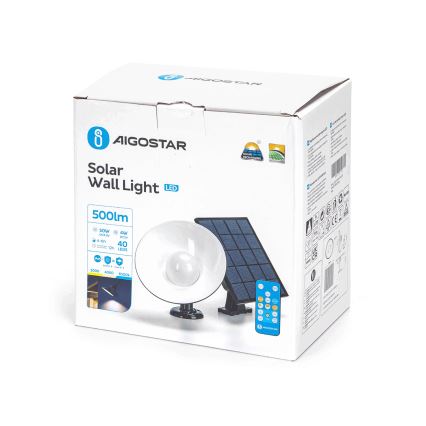 Aigostar - LED Solární nástěnné svítidlo LED/3,2V 3000K/4000K/6500K IP65 + dálkové ovládání