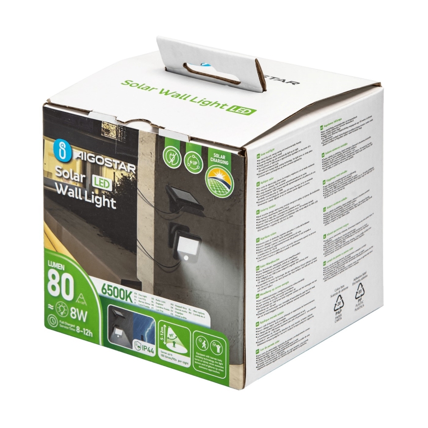 Aigostar - LED Solární nástěnné svítidlo se senzorem LED/0,64W/3,7V 600 mAh 6500K IP44