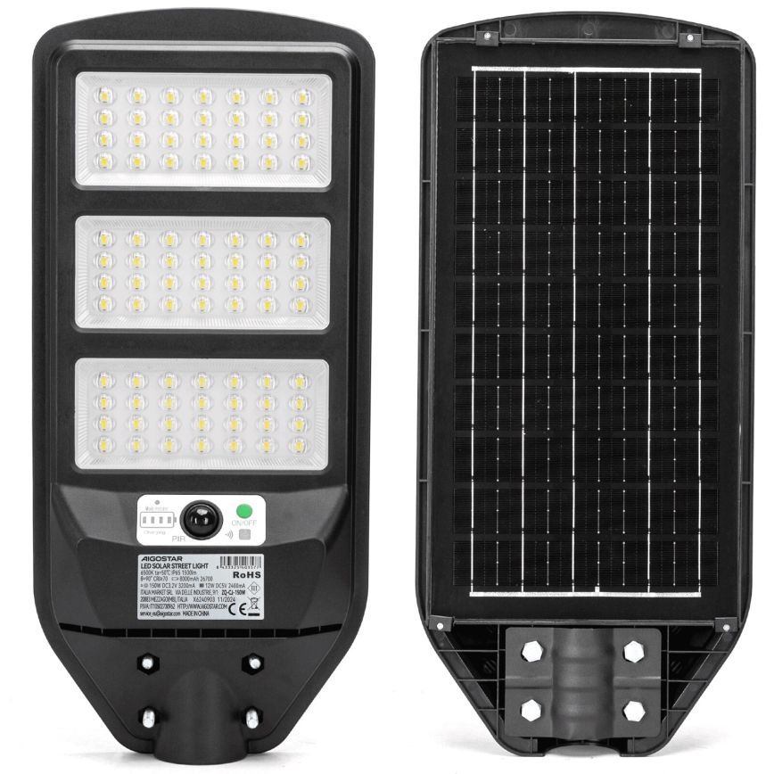 Aigostar - LED Solární pouliční lampa se senzorem LED/150W/3,2V 8000mAh IP65 6500K + dálkové ovládání