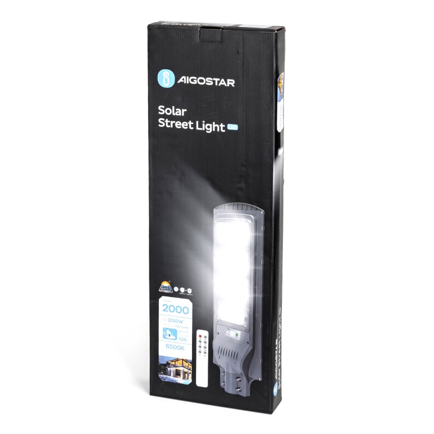 Aigostar - LED Solární pouliční lampa se senzorem LED/200W/3,2V 20000mAh IP65 6500K + dálkové ovládání