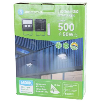 Aigostar - LED Solární pouliční lampa se senzorem LED/50W/3,2V 1000mAh 6500K + dálkové ovládání