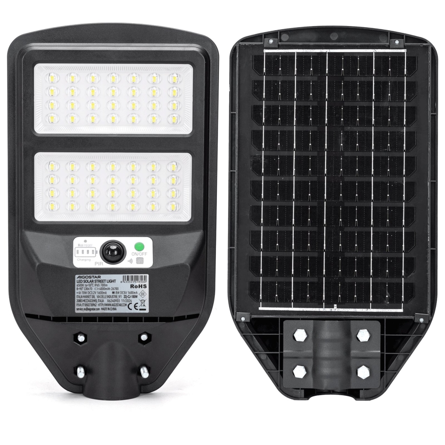 Aigostar - LED Solární pouliční lampa se senzorem LED/70W/3,2V 4000mAh IP65 6500K + dálkové ovládání