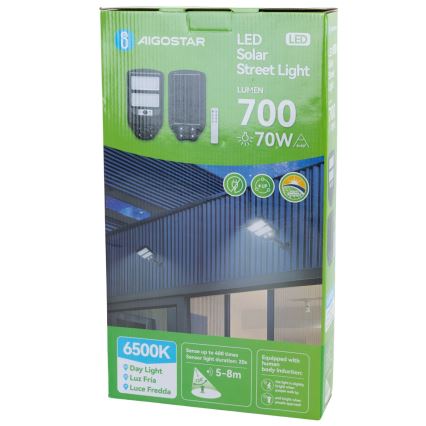 Aigostar - LED Solární pouliční lampa se senzorem LED/70W/3,2V 4000mAh IP65 6500K + dálkové ovládání