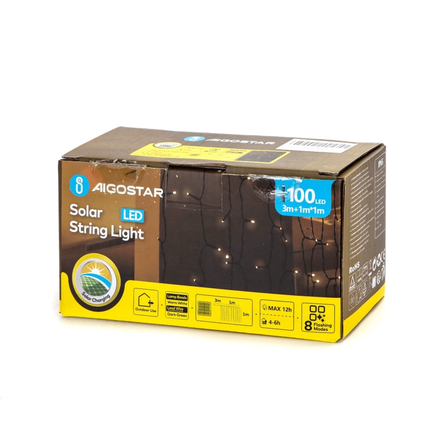 Aigostar - LED Solární  řetěz 100xLED/8 funkcí 4x1m IP65 teplá bílá 800 mAh