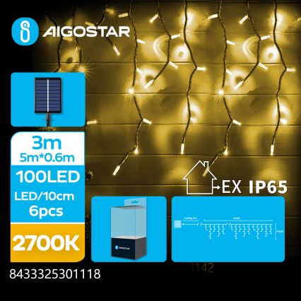 Aigostar - LED Solární  řetěz 100xLED/8 funkcí 8x0,6m 800 mAh IP65 teplá bílá