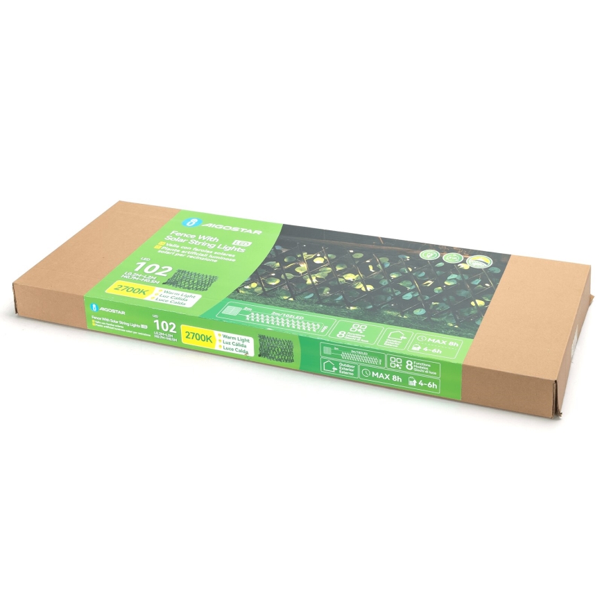 Aigostar - LED Solární řetěz 102xLED/2x0,7m IP65 300 mAh teplá bílá eukalyptus