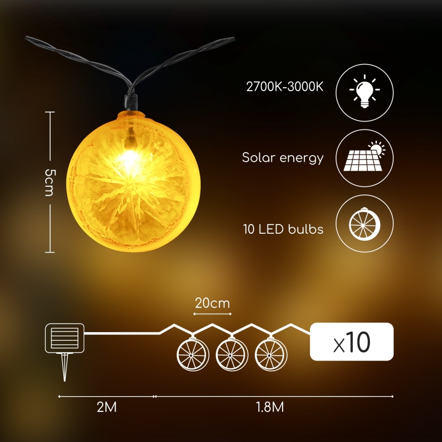 Aigostar - LED Solární řetěz 10xLED/3,8m IP44 600 mAh teplá bílá