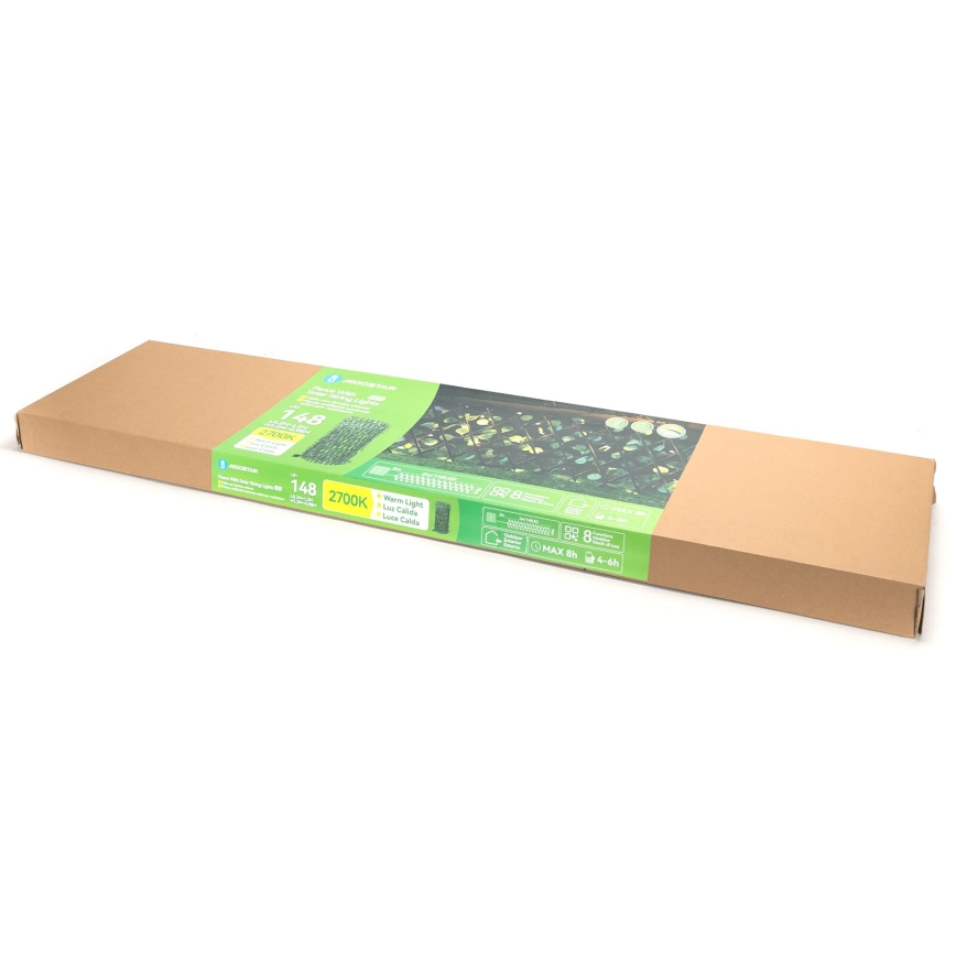 Aigostar - LED Solární řetěz 148xLED/2x1,2m IP65 300 mAh teplá bílá eukalyptus