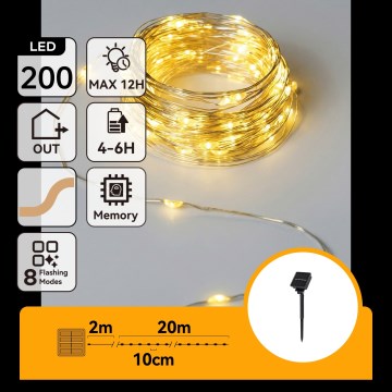 Aigostar - LED Solární řetěz 200xLED/8 funkcí 22 m IP65 teplá bílá 800 mAh