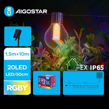 Aigostar - LED Solární  řetěz 20xLED/8 funkcí 11,5m IP65 multicolor