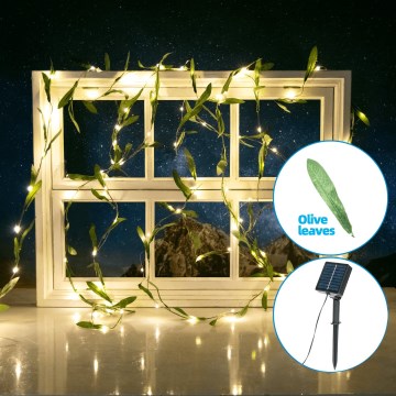 Aigostar - LED Solární řetěz 50xLED/7m IP65 teplá bílá olive