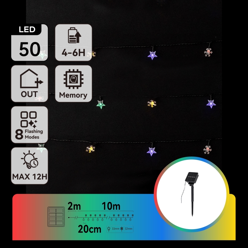 Aigostar - LED Solární  řetěz 50xLED/8 funkcí 800 mAh 12m IP65 multicolor