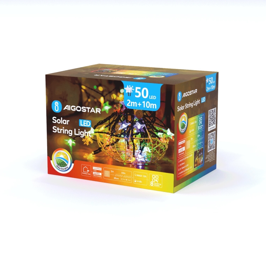 Aigostar - LED Solární  řetěz 50xLED/8 funkcí 800 mAh 12m IP65 multicolor