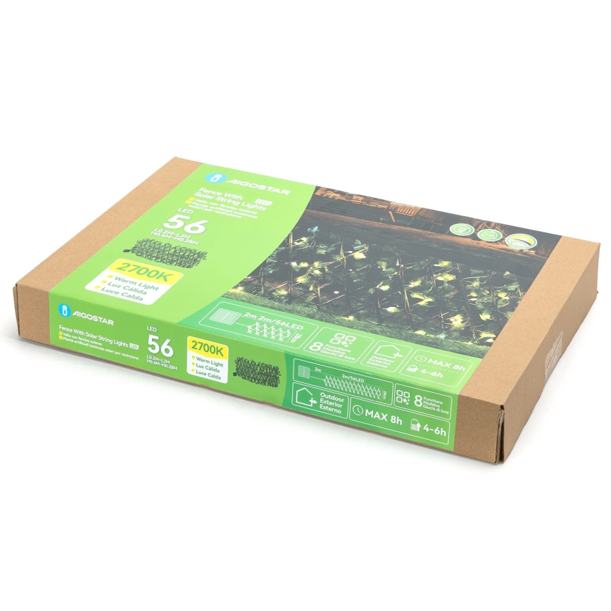 Aigostar - LED Solární řetěz 56xLED/2x0,4m IP65 300 mAh teplá bílá ivy