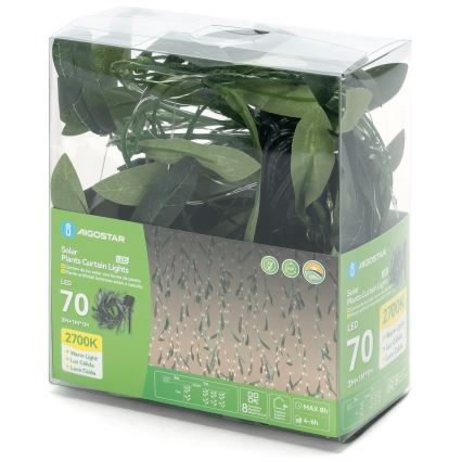 Aigostar - LED Solární řetěz 70xLED/4x1m IP65 teplá bílá olive