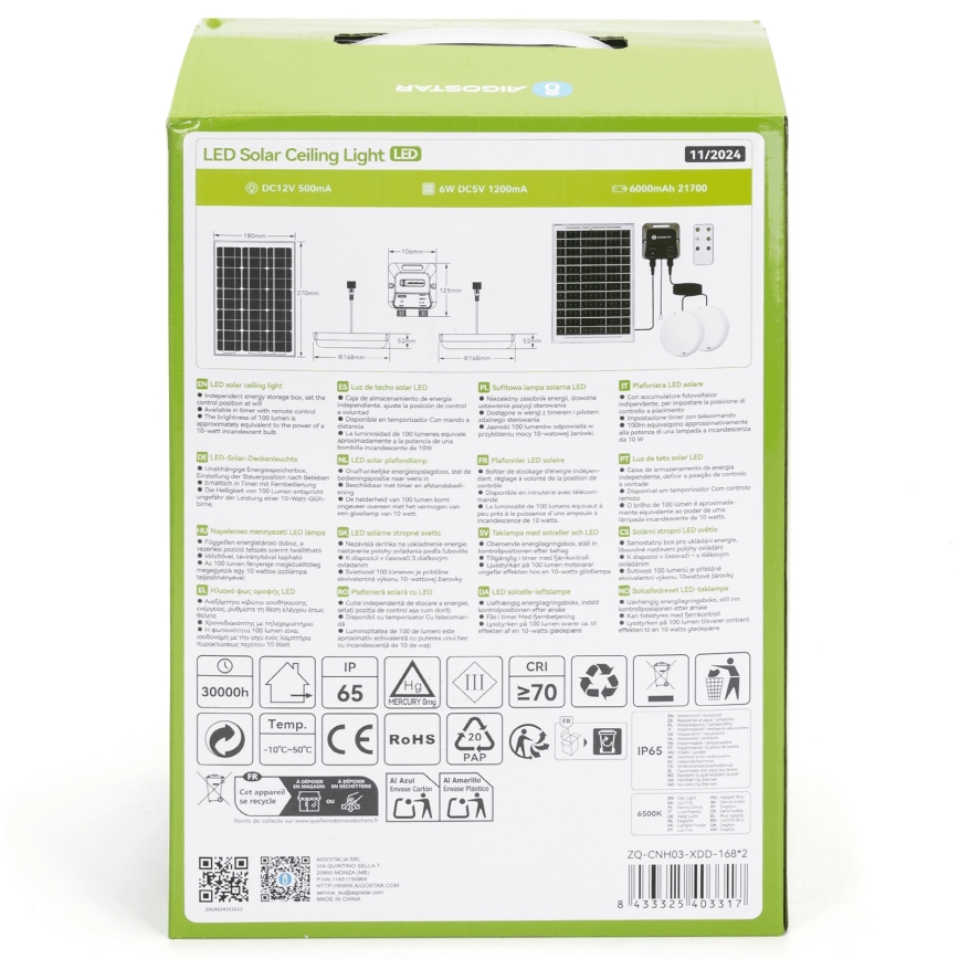 Aigostar - LED Solární svítidlo 2xLED/35W/12V 6000 mAh 6500K pr. 16,8 cm + dálkové ovládání