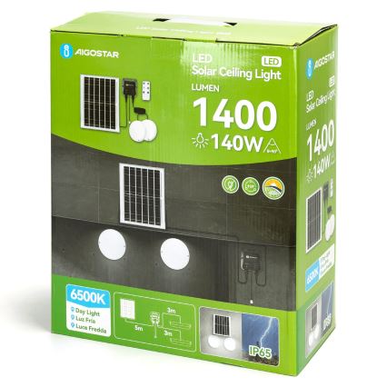Aigostar - LED Solární svítidlo 2xLED/70W/12V 12000 mAh 6500K pr. 20,5 cm + dálkové ovládání