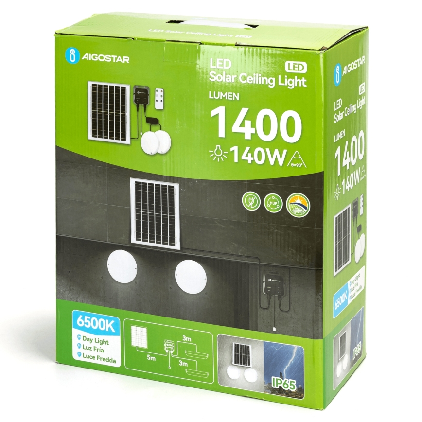 Aigostar - LED Solární svítidlo 2xLED/70W/12V 12000 mAh 6500K pr. 20,5 cm + dálkové ovládání