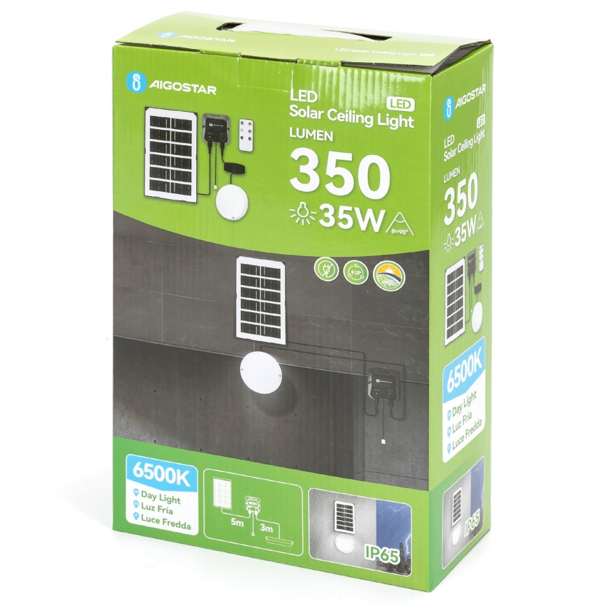Aigostar - LED Solární svítidlo LED/35W/12V 3000 mAh 6500K pr. 16,8 cm + dálkové ovládání