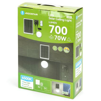 Aigostar - LED Solární svítidlo LED/70W/12V 6000 mAh 6500K pr. 20,5 cm + dálkové ovládání