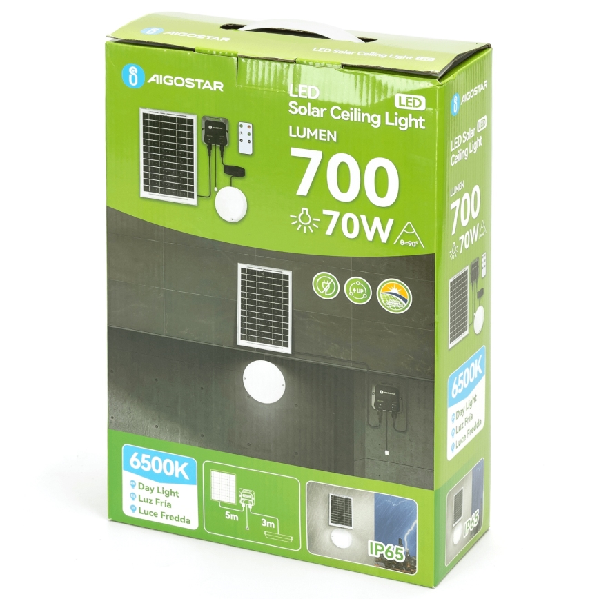 Aigostar - LED Solární svítidlo LED/70W/12V 6000 mAh 6500K pr. 20,5 cm + dálkové ovládání