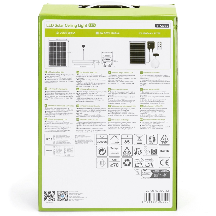 Aigostar - LED Solární svítidlo LED/70W/12V 6000 mAh 6500K pr. 20,5 cm + dálkové ovládání
