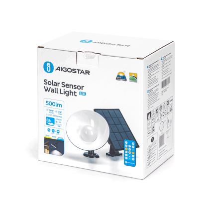 Aigostar - LED Solární svítidlo se senzorem LED/3,2V 3000K/4000K/6500K IP65 5000 mAh dálkové ovládání