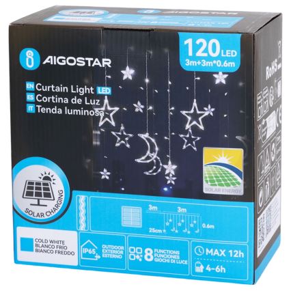 Aigostar - LED Solární vánoční řetěz 120xLED/8 funkcí 3x0,6m 500 mAh IP65 studená bílá