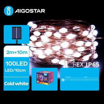 Aigostar - LED Solární vánoční řetěz 100xLED/8 funkcí 12m IP65 studená bílá