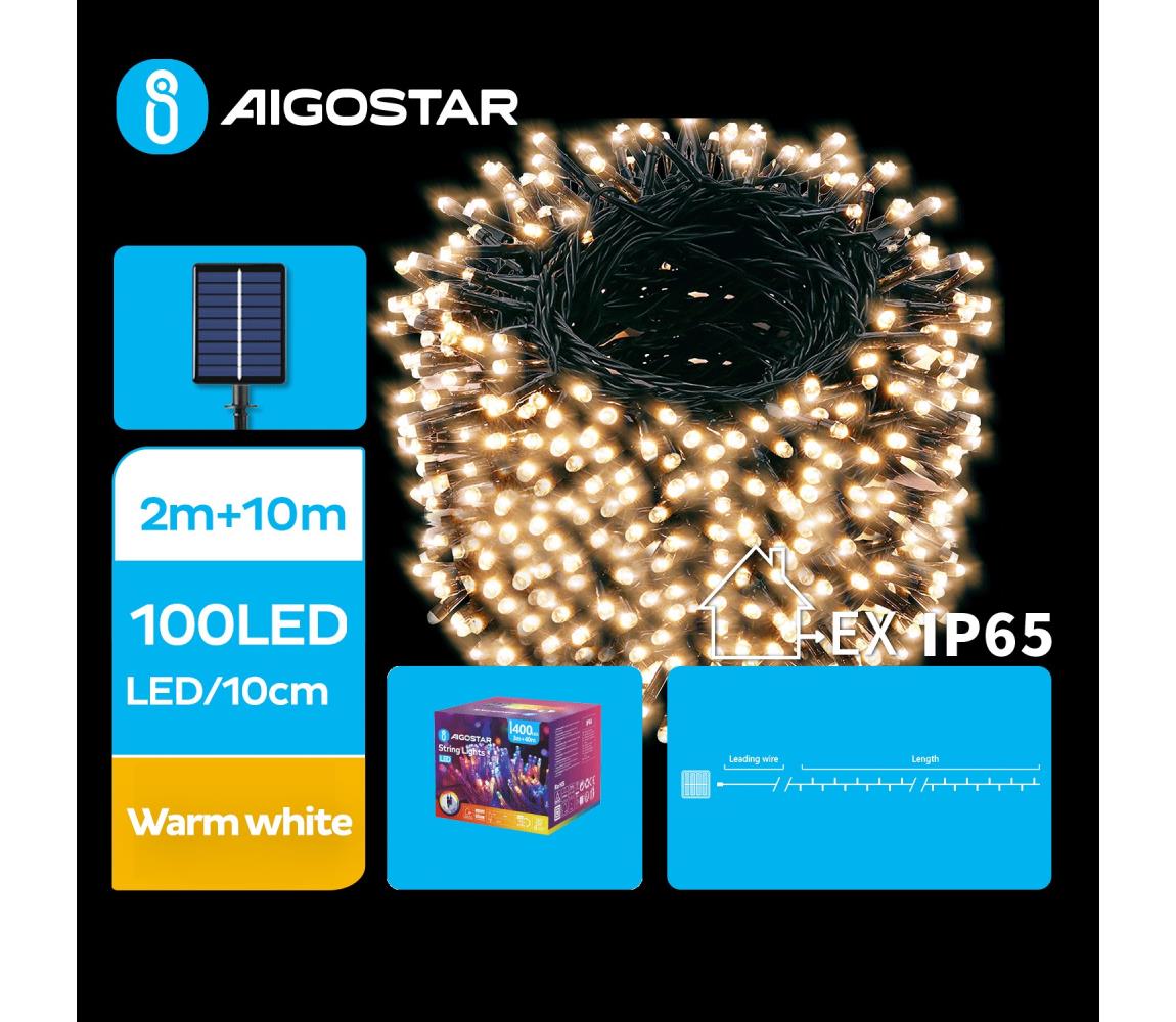 Aigostar B.V. Aigostar - LED Solární vánoční řetěz 100xLED/8 funkcí 12m IP65 teplá bílá AI0423