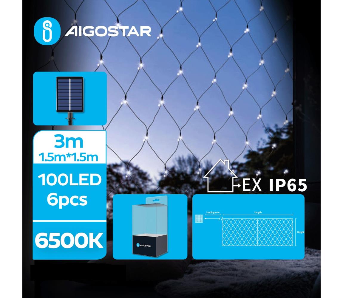 Aigostar B.V. Aigostar - LED Solární vánoční řetěz 100xLED/8 funkcí 4,5x1,5m IP65 studená bílá AI0439