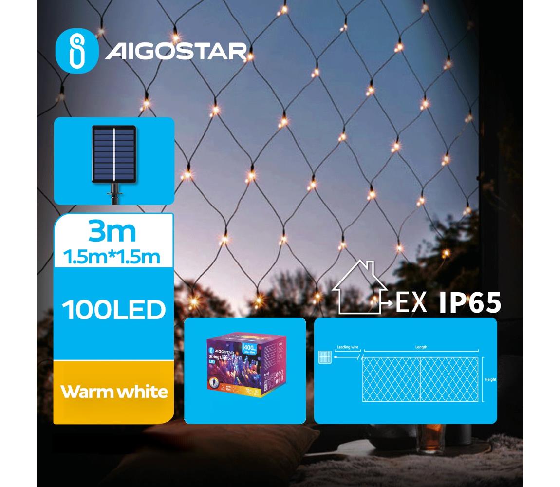 Aigostar B.V. Aigostar - LED Solární vánoční řetěz 100xLED/8 funkcí 4,5x1,5m IP65 teplá bílá AI0438