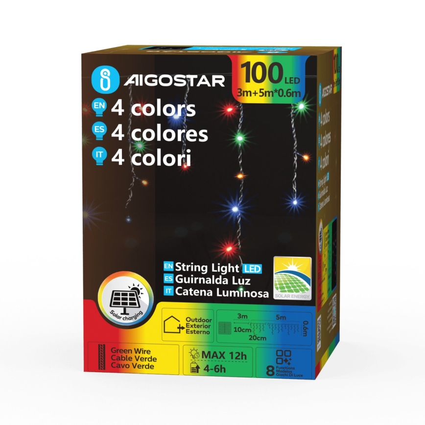 Aigostar - LED Solární vánoční řetěz 100xLED/8 funkcí 8x0,6m 800 mAh IP65 multicolor