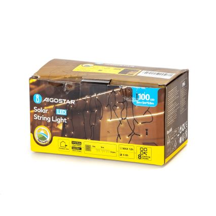 Aigostar - LED Solární vánoční řetěz 100xLED/8 funkcí 8x0,6m 800 mAh IP65 teplá bílá