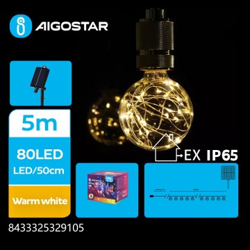 Aigostar - LED Solární vánoční řetěz 10xLED/8 funkcí 6,5m IP65 teplá bílá
