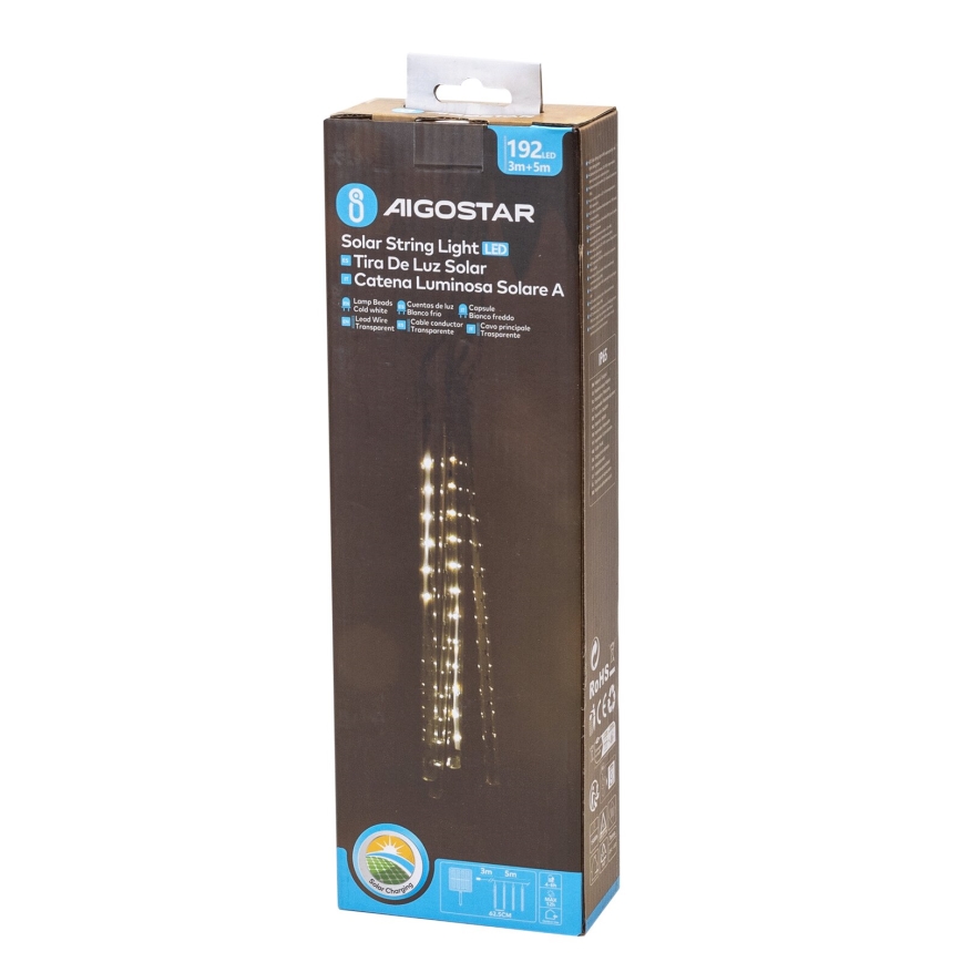 Aigostar - LED Solární vánoční řetěz 192xLED/8m IP65 studená bílá