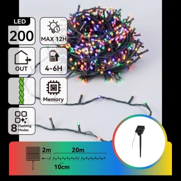Aigostar - LED Solární vánoční řetěz 200xLED/8 funkcí 22m IP65 multicolor 800 mAh