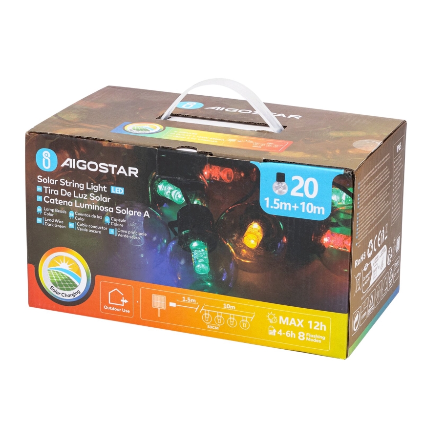 Aigostar - LED Solární vánoční řetěz 20xLED/8 funkcí 11,5m IP65 multicolor