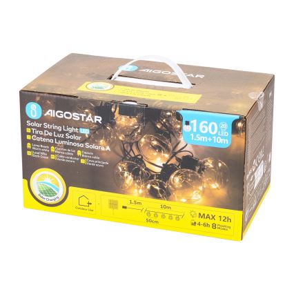Aigostar - LED Solární vánoční řetěz 20xLED/8 funkcí 11,5m IP65 teplá bílá