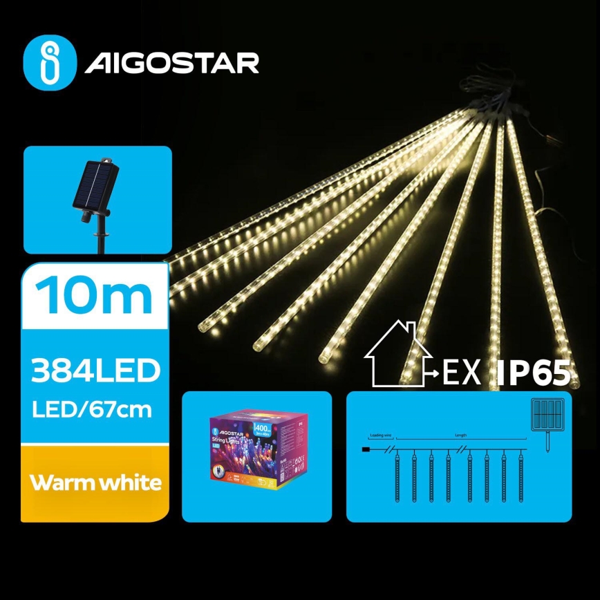 Aigostar - LED Solární vánoční řetěz 384xLED/13m IP65 teplá bílá