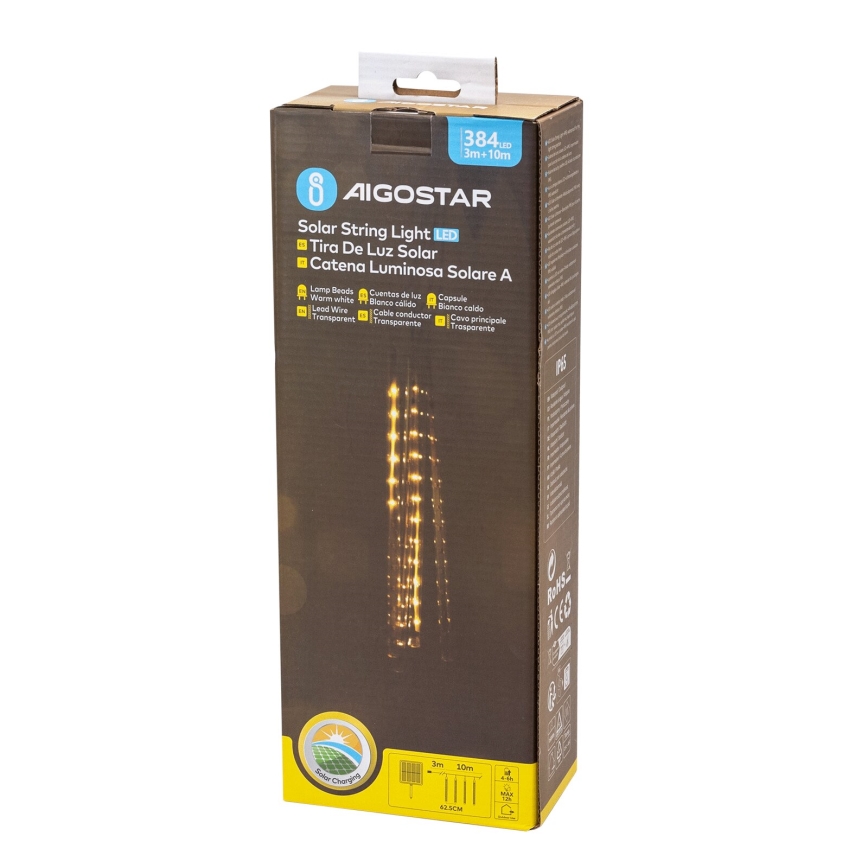 Aigostar - LED Solární vánoční řetěz 384xLED/13m IP65 teplá bílá