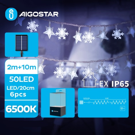 Aigostar - LED Solární vánoční řetěz 50xLED/8 funkcí 12m IP65 studená bílá