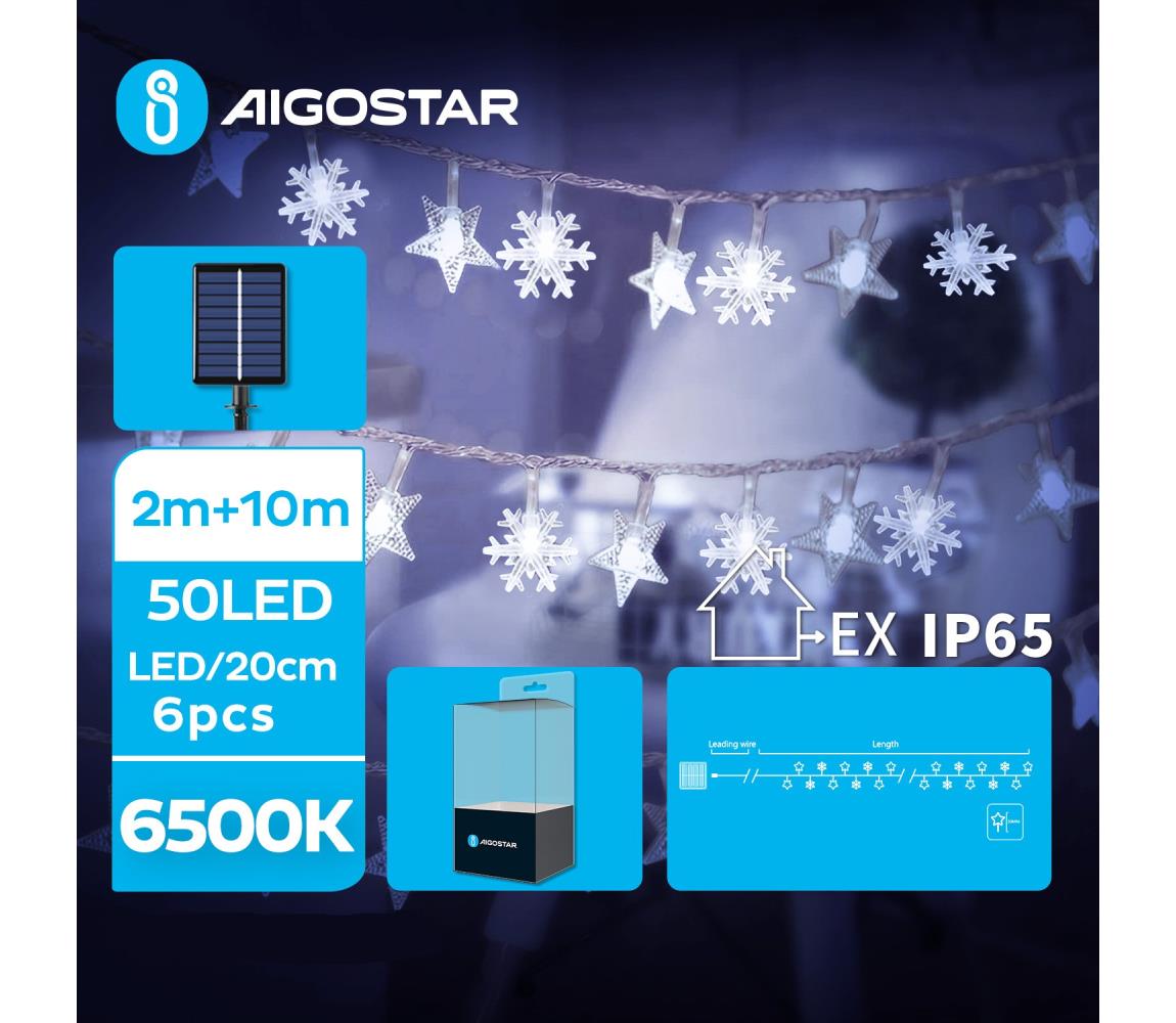 Aigostar B.V. Aigostar - LED Solární vánoční řetěz 50xLED/8 funkcí 12m IP65 studená bílá AI0410