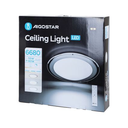 Aigostar - LED Stmívatelné stropní svítidlo LED/60W/230V 2700-6500K pr. 52,7 cm chrom + dálkové ovládání