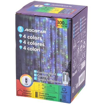 Aigostar - LED Stmívatelný vánoční řetěz 300xLED/8 funkcí USB 6x3m multicolor + dálkové ovládání