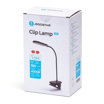 Aigostar - LED Stmívatelná nabíjecí stolní lampa s klipem LED/2,5W/5V černá