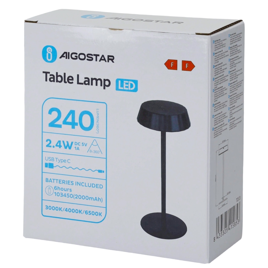 Aigostar - LED Stmívatelná stolní lampa AMBIENT LED/2,4W/5V 3000-6500K černá