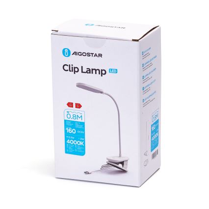 Aigostar - LED Stmívatelná stolní lampa s klipem LED/2,5W/5V bílá