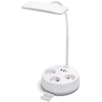 Aigostar - LED Stmívatelná stolní lampa se zásuvkami a USB LED/4,6W/230V 3000/4000/6500K bílá